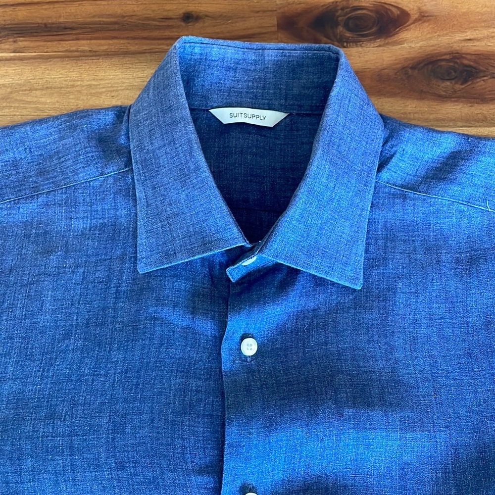 Suitsupply 100% Linen Shirt Blue